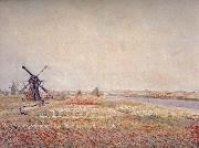 Claude Monet Field of Flowers and Windmills Near Leiden Spain oil painting artist